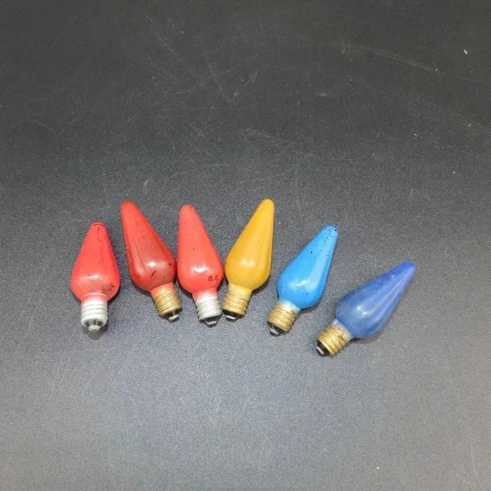 Vintage Fluted Cone GE Christmas light bulbs Retro Christmas Glass Set of 6